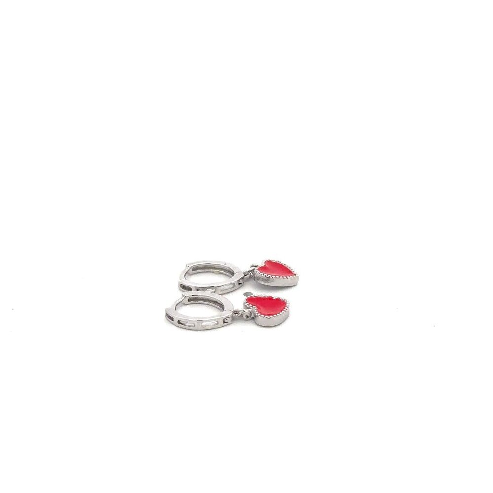 925 Sterling Silver Hoops Earrings Dangle Heart - Picture 5 of 9